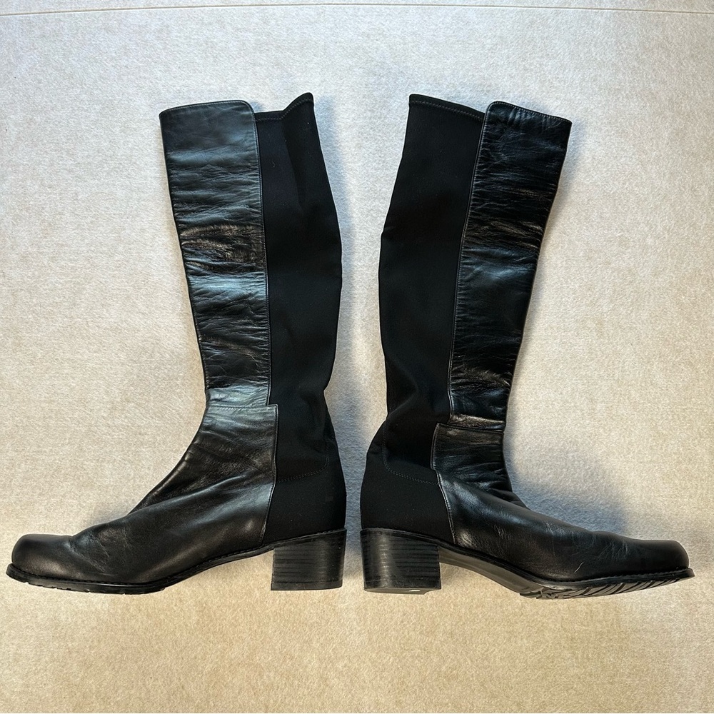 Stuart Weitzman 5050 Knee High Boots Black Leather Pull On Size 7.5